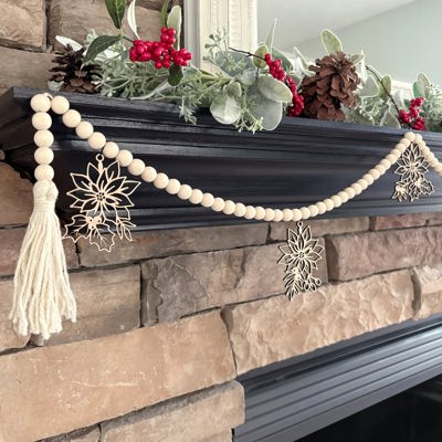 Poinsettia Wood Bead Garland with Interchangeable Seasonal Charms