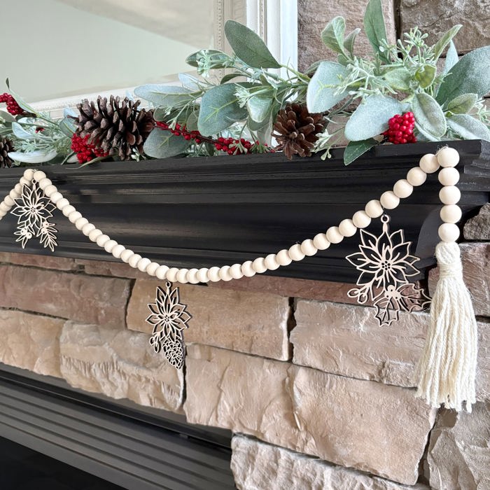 Poinsettia Wood Bead Garland with Interchangeable Seasonal Charms