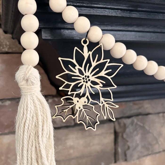 Poinsettia Wood Bead Garland with Interchangeable Seasonal Charms