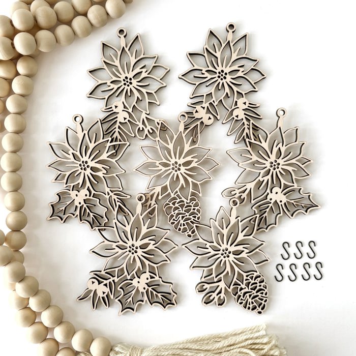 Poinsettia Wood Bead Garland with Interchangeable Seasonal Charms