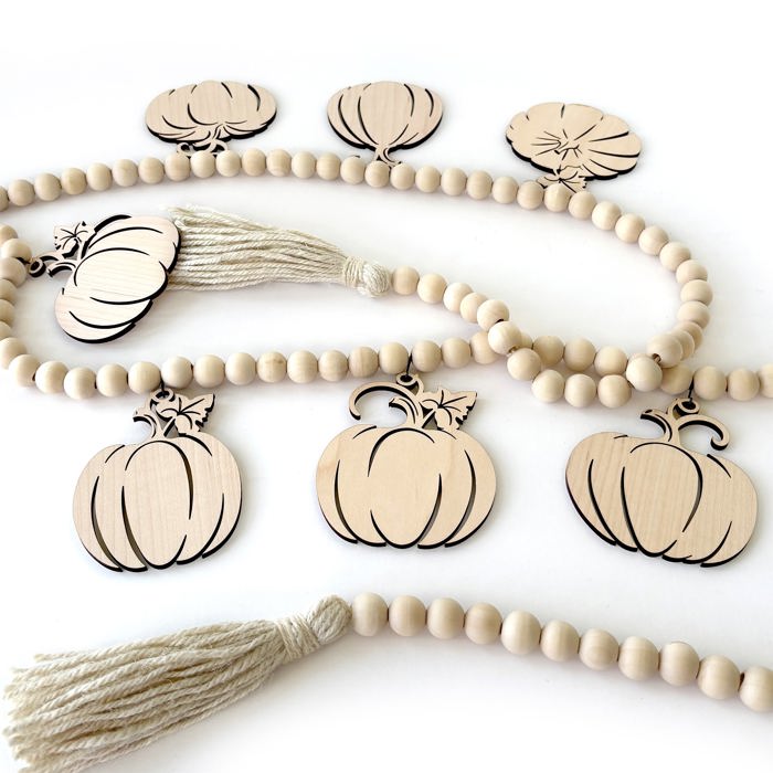Fall Pumpkins Wood Bead Garland with Interchangeable Seasonal Charms