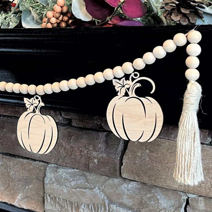 Fall Pumpkins Wood Bead Garland with Interchangeable Seasonal Charms