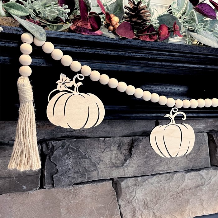 Fall Pumpkins Wood Bead Garland with Interchangeable Seasonal Charms