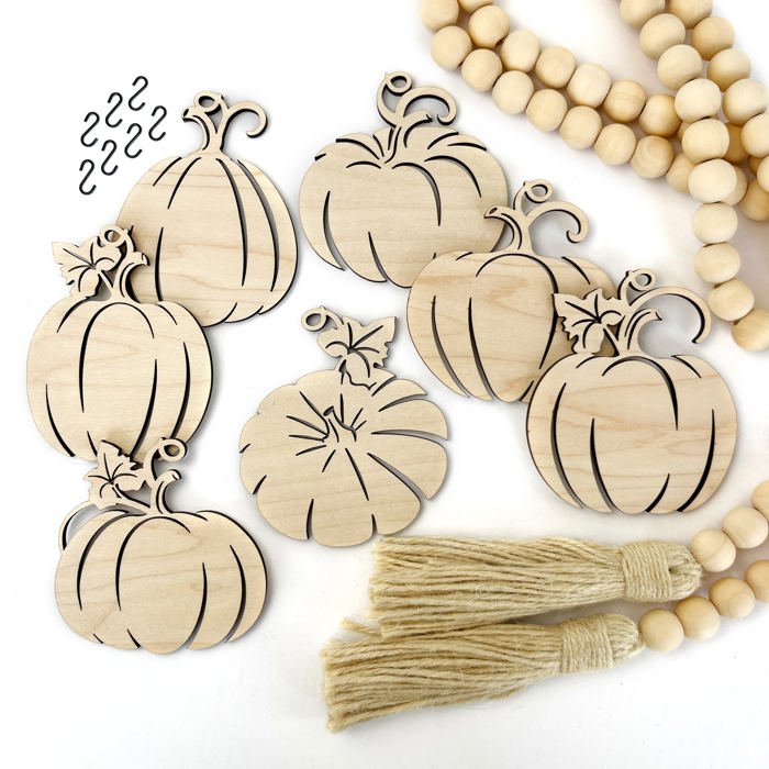 Fall Pumpkins Wood Bead Garland with Interchangeable Seasonal Charms