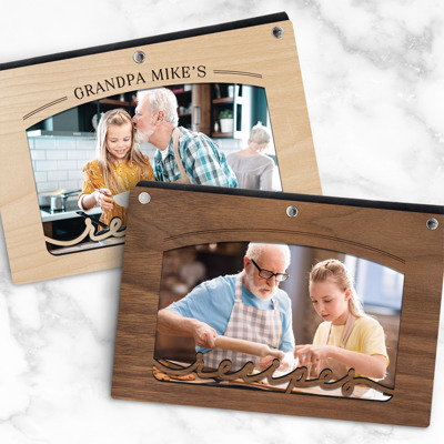 Personalized Wood Recipe Book with Photo Sleeve, Arc Design