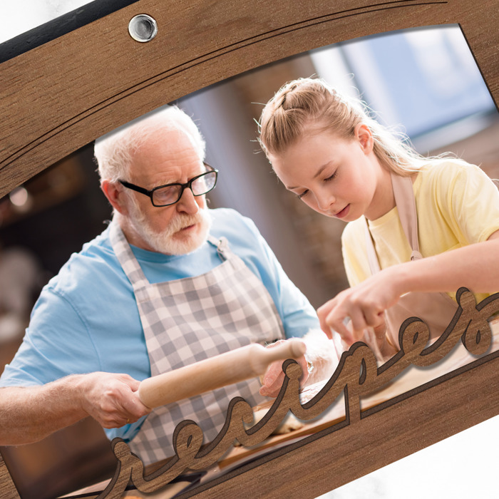Personalized Wood Recipe Book with Photo Sleeve, Arc Design