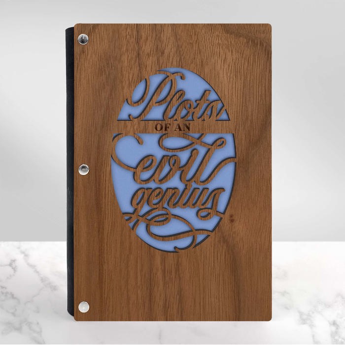 Personalized Wood Journal - "Plots of an Evil Genius"
