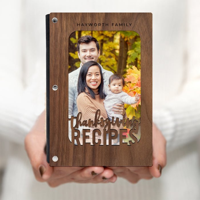 "Thanksgiving Recipes" Personalized Wood Recipe Book