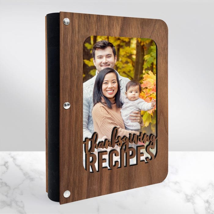 "Thanksgiving Recipes" Personalized Wood Recipe Book