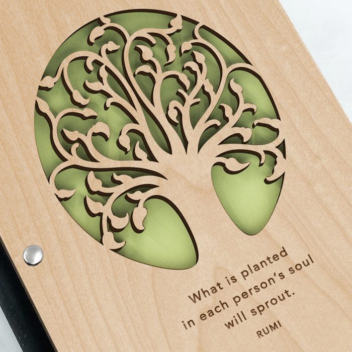 Personalized Wood Journal with Photo Sleeve - Tree of Life Design