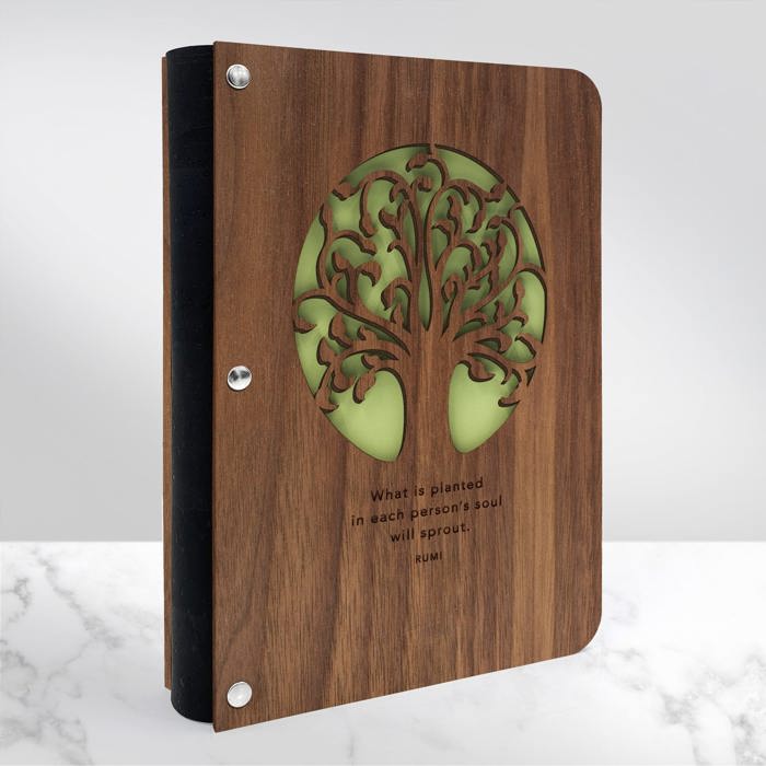 Personalized Wood Journal with Photo Sleeve - Tree of Life Design