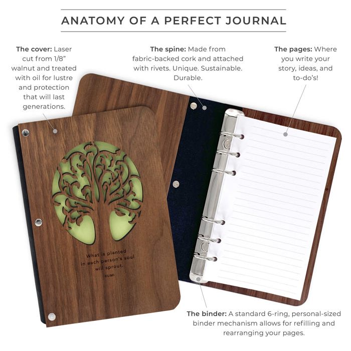 Personalized Wood Journal with Photo Sleeve - Tree of Life Design