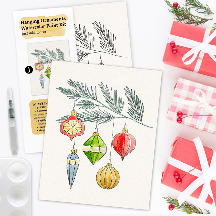 You Pick Winter Holiday Watercolor Kits 11 Options | Pre-Sketched Christmas Art Sets