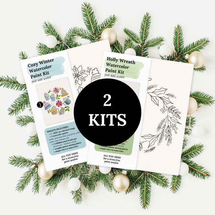 You Pick Winter Holiday Watercolor Kits 11 Options | Pre-Sketched Christmas Art Sets