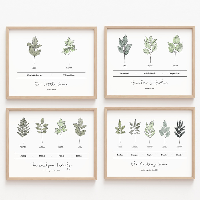 Personalized Birth Family Tree Art Print | Up to 6 Names 