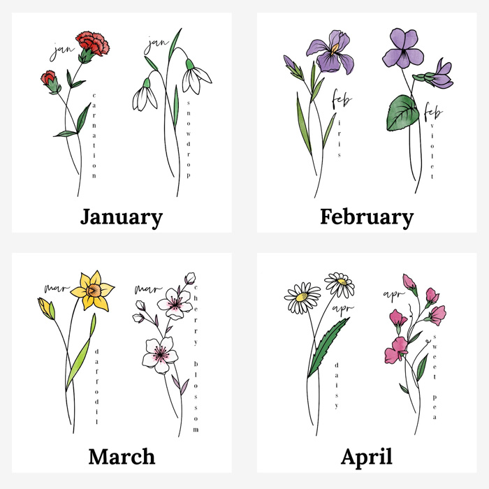 Birth Flower Bunch Print | Up to 6 Flowers
