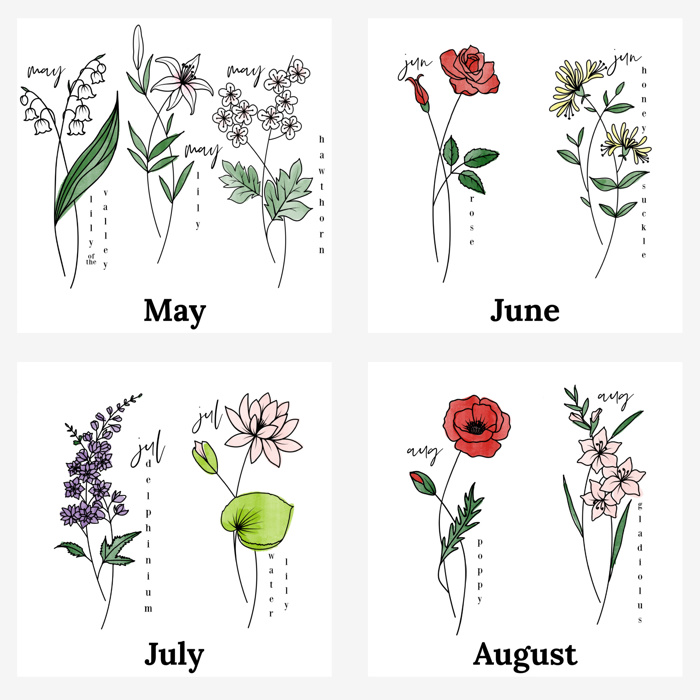 Birth Flower Bunch Print | Up to 6 Flowers