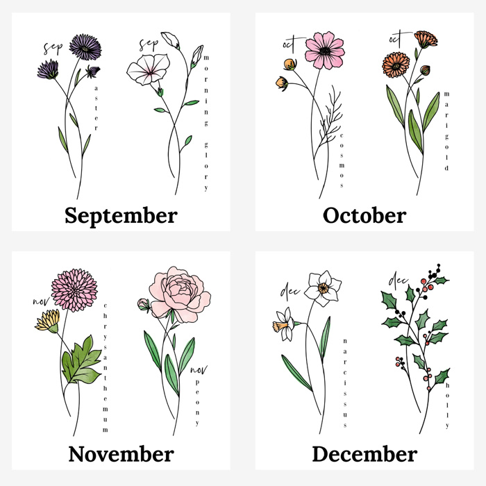 Birth Flower Bunch Print | Up to 6 Flowers
