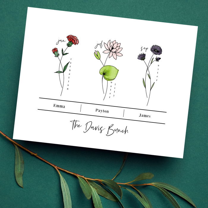 Birth Flower Bunch Print | Up to 6 Flowers