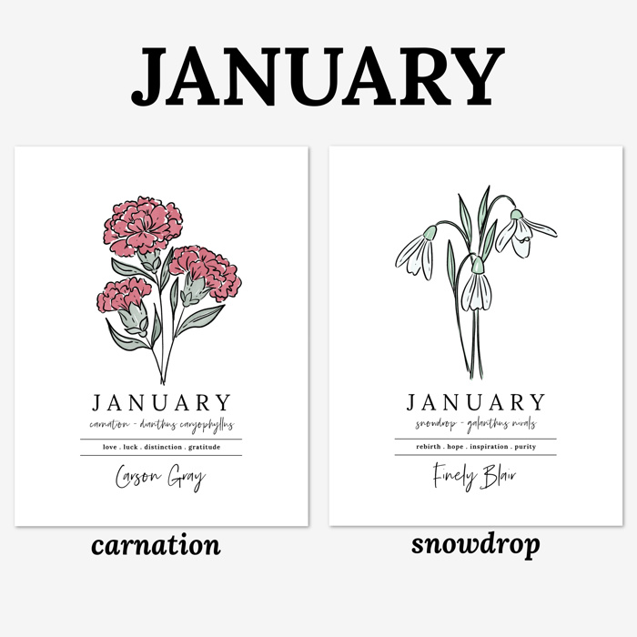 Personalized Name Birth Flower Print | Hand Illustrated