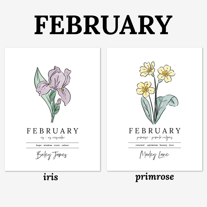Personalized Name Birth Flower Print | Hand Illustrated