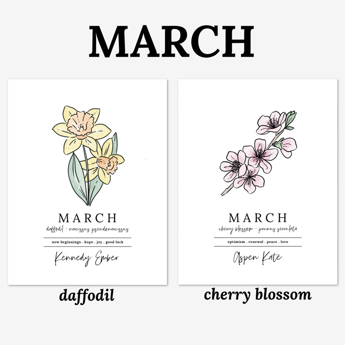 Personalized Name Birth Flower Print | Hand Illustrated