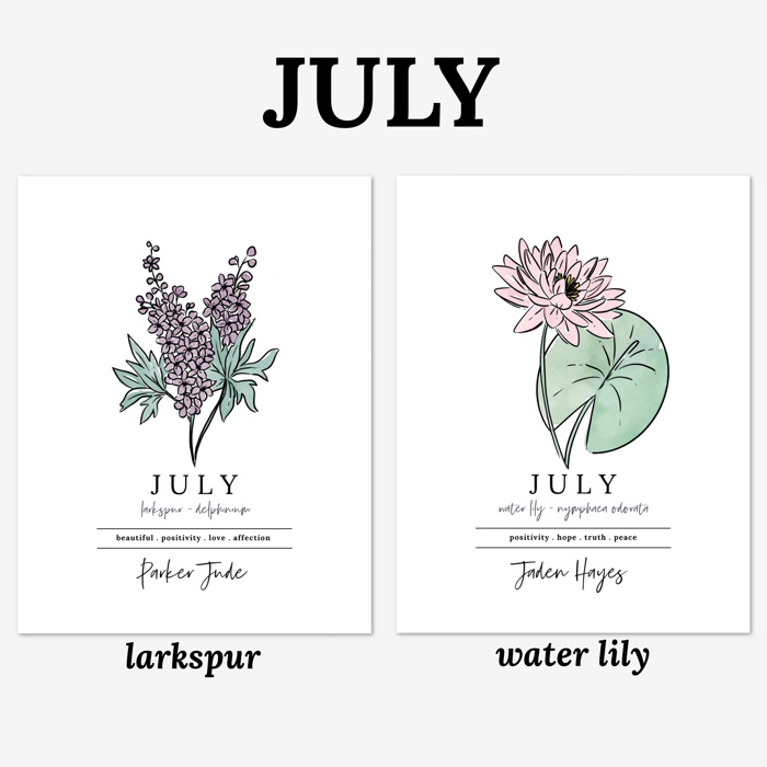 Personalized Name Birth Flower Print | Hand Illustrated