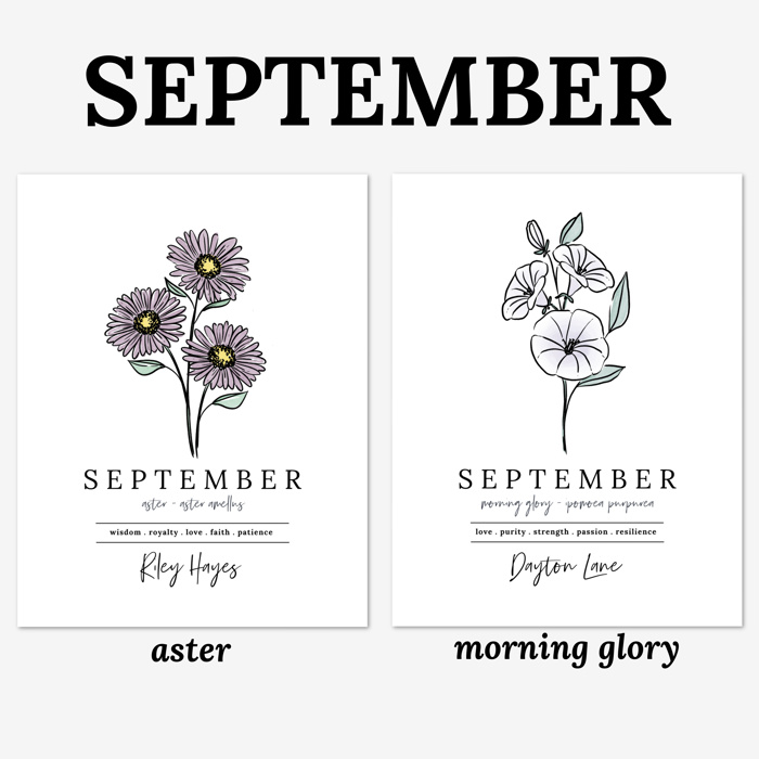 Personalized Name Birth Flower Print | Hand Illustrated