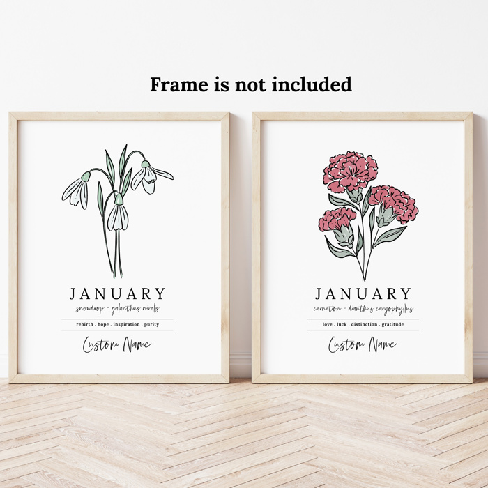 Personalized Name Birth Flower Print | Hand Illustrated