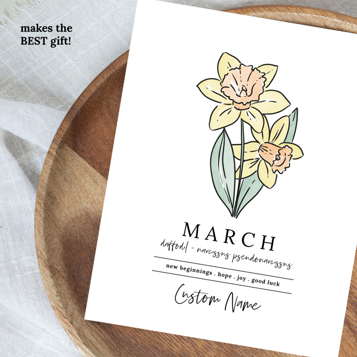 Personalized Name Birth Flower Print | Hand Illustrated