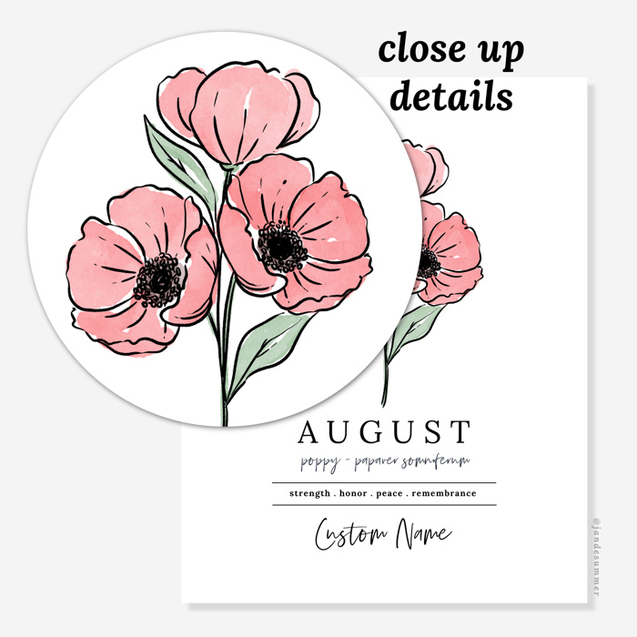 Personalized Name Birth Flower Print | Hand Illustrated