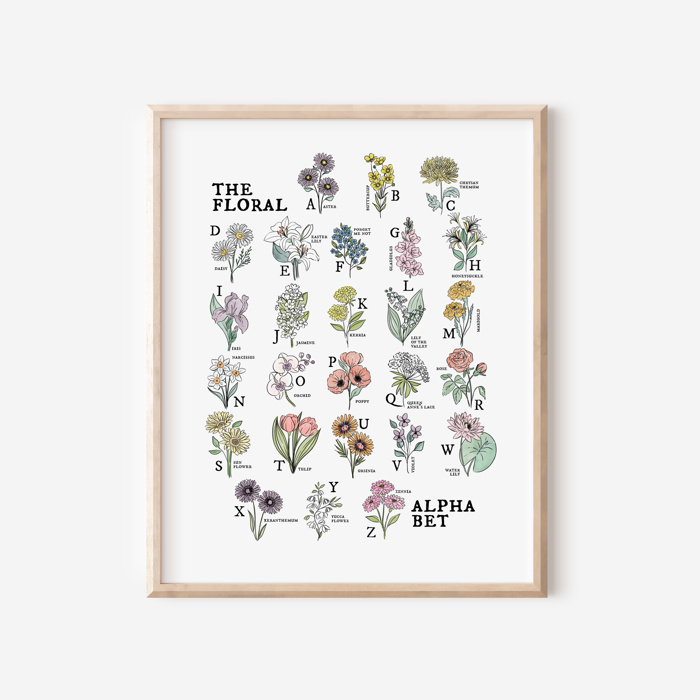 Floral Alphabet Art Print | Unframed Illustrated Wall Decor