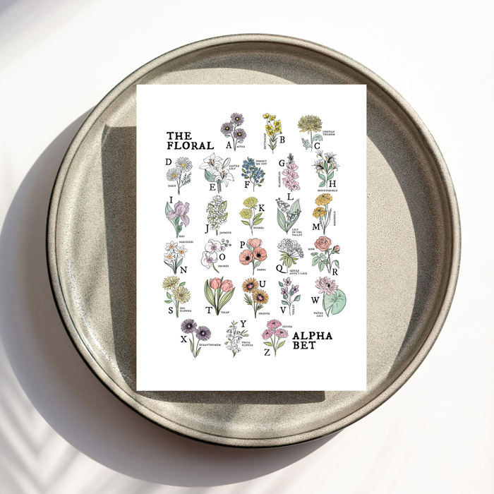 Floral Alphabet Art Print | Unframed Illustrated Wall Decor