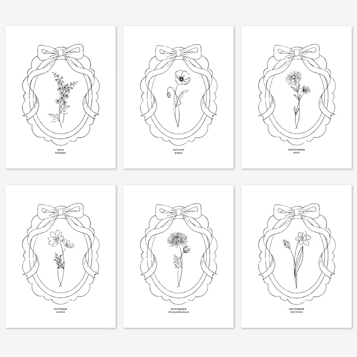 Birth Flower Prints | 2 Pk Simple Sketch Floral Wall Decor
