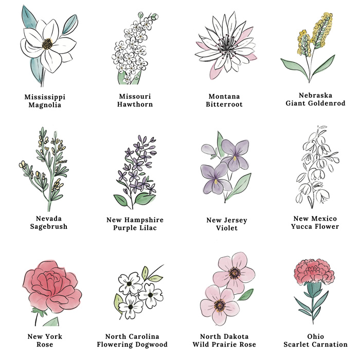 Custom State Flower Bouquet Print up to 8 Flowers