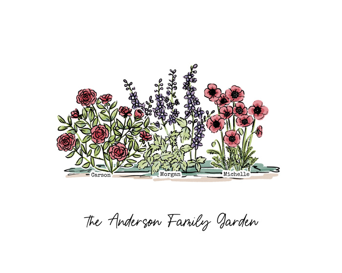 Birth Flower Garden Art Print | Up to 8 Flowers