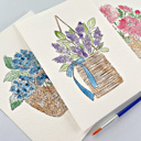  Paintable Cards + Envelopes | 3 Pre-Sketched 5X7" Basket of Flowers | All In One Paint Kit