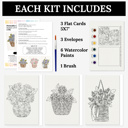 Paintable Cards + Envelopes | 3 Pre-Sketched 5X7" Basket of Flowers | All In One Paint Kit