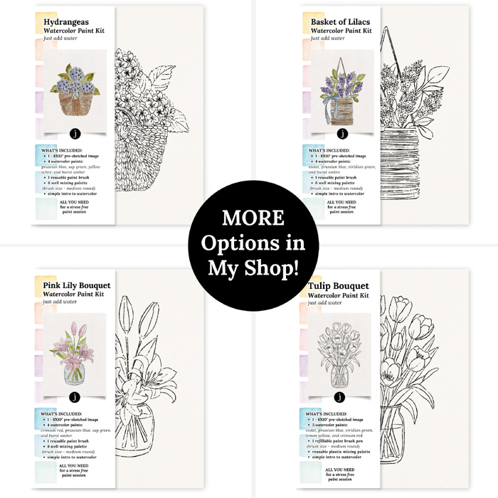 Paintable Cards + Envelopes | 3 Pre-Sketched 5X7" Basket of Flowers | All In One Paint Kit