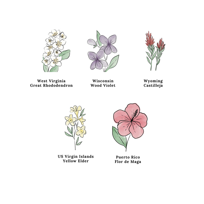 Custom State Flower Bouquet Print up to 8 Flowers