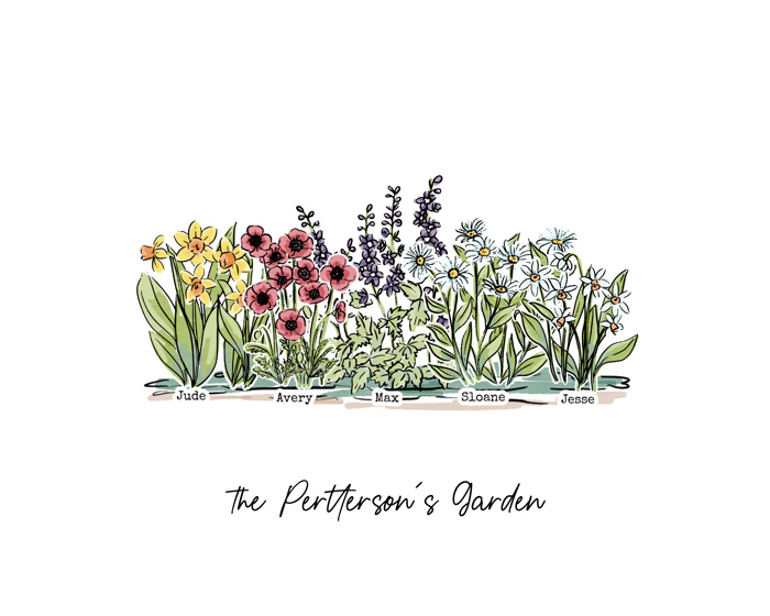 Birth Flower Garden Art Print | Up to 8 Flowers