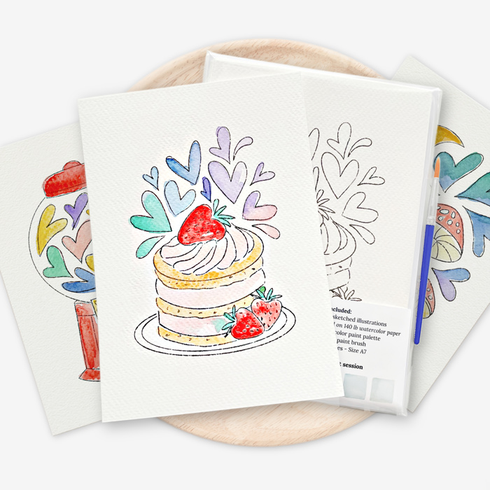 3 PK Paintable 5X7" Cards + Envelopes | Sweet Watercolor Paint Kit
