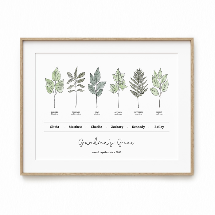 Personalized Birth Family Tree Art Print | Up to 6 Names 