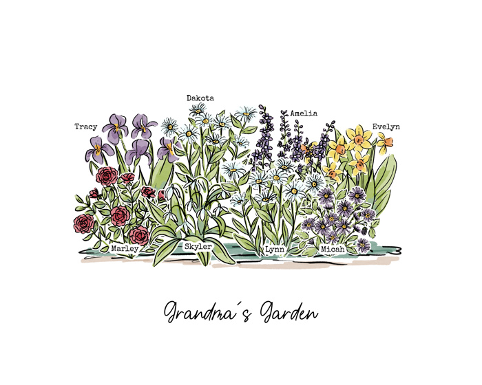 Birth Flower Garden Art Print | Up to 8 Flowers