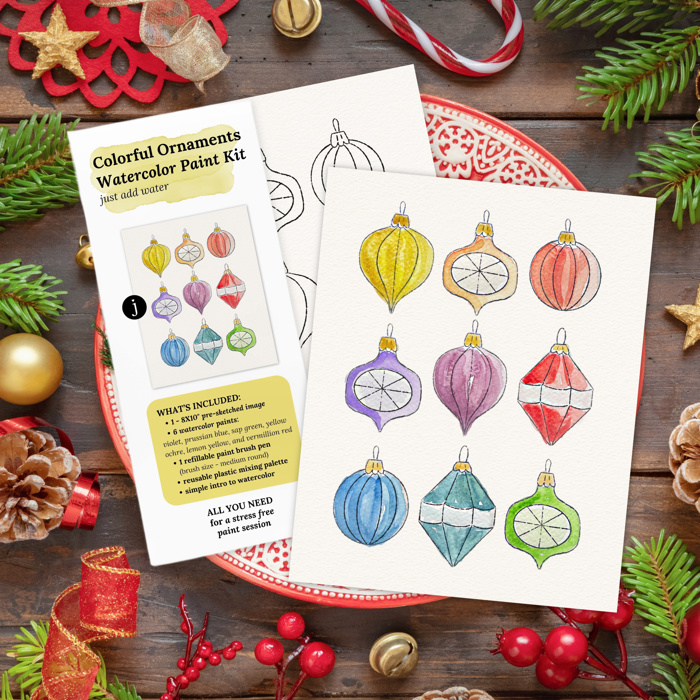 You Pick Winter Holiday Watercolor Kits 11 Options | Pre-Sketched Christmas Art Sets
