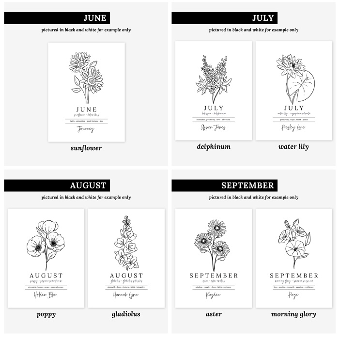 Hand Painted Birth Flower Personalized Name | Watercolor Floral Art