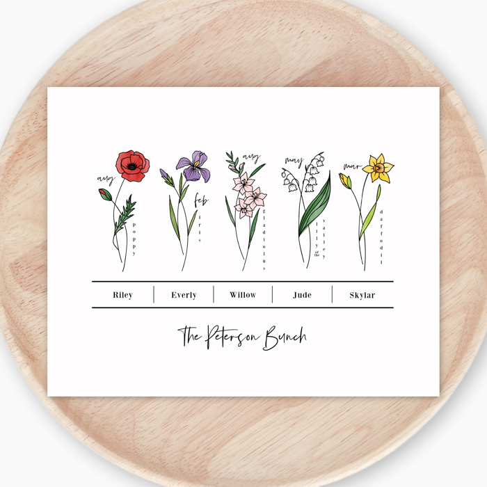 Birth Flower Bunch Print | Up to 6 Flowers