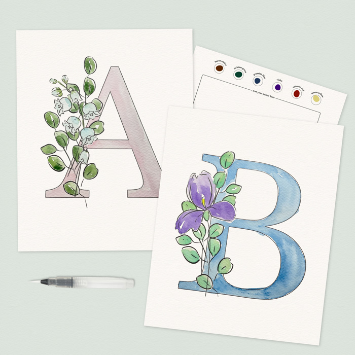 Custom Birth Flower Initial Watercolor Paint Kit | All In One Art Set