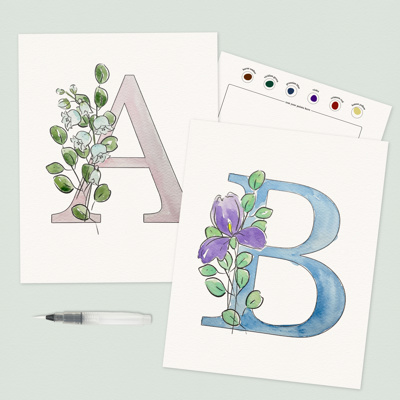 Custom Birth Flower Initial Watercolor Paint Kit | All In One Art Set