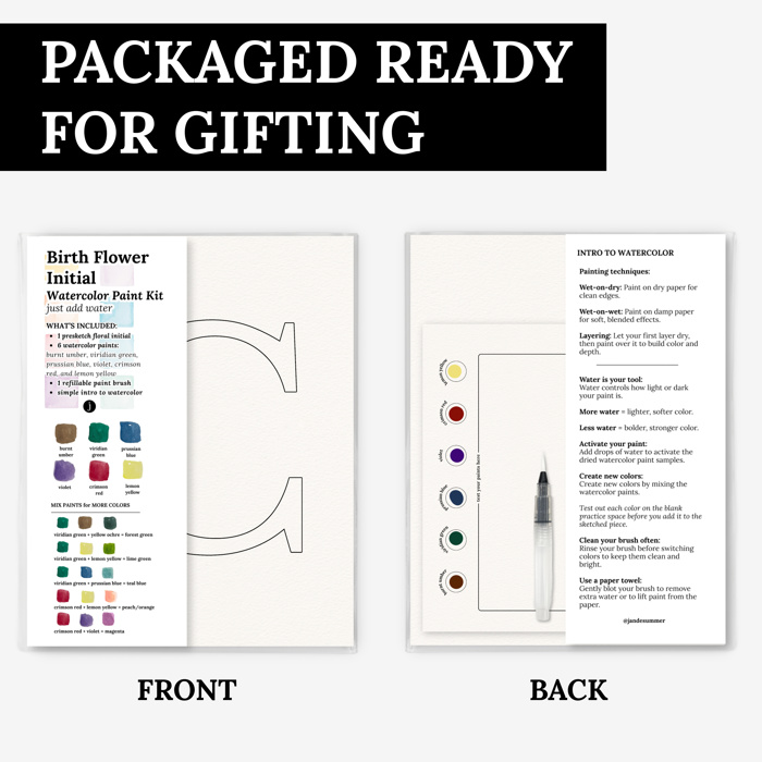 Custom Birth Flower Initial Watercolor Paint Kit | All In One Art Set